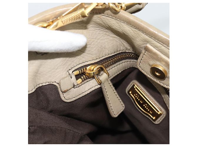 Miu Miu Tote Bag Leder 2way Beige Gold Auth 191362 Golden - Ansicht 23