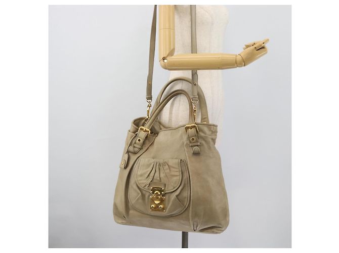Miu Miu Tote Bag Leder 2way Beige Gold Auth 191362 Golden - Ansicht 27