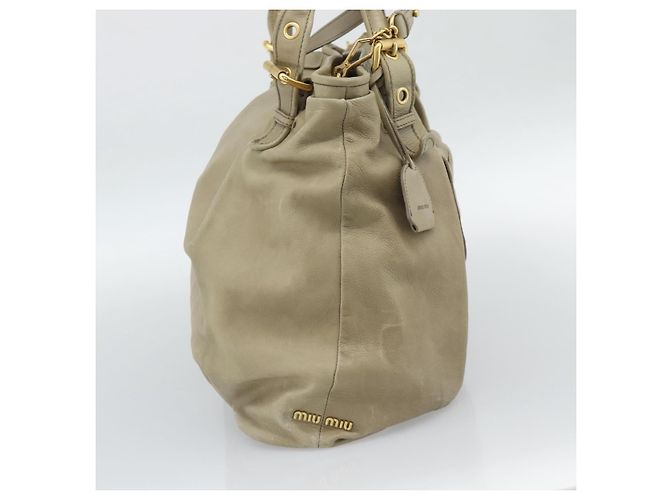 Miu Miu Tote Bag Leder 2way Beige Gold Auth 191362 Golden - Ansicht 4