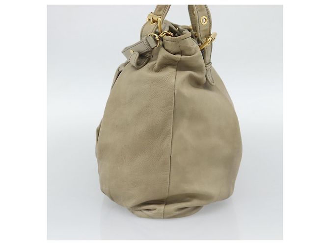Miu Miu Tote Bag Leder 2way Beige Gold Auth 191362 Golden - Ansicht 5