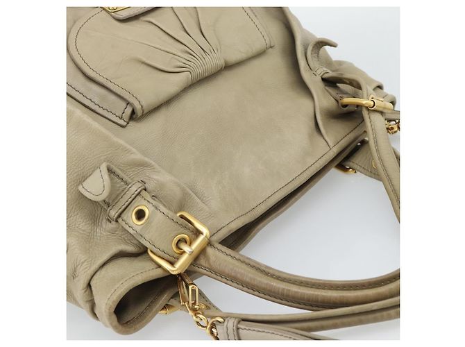 Miu Miu Tote Bag Leder 2way Beige Gold Auth 191362 Golden - Ansicht 6