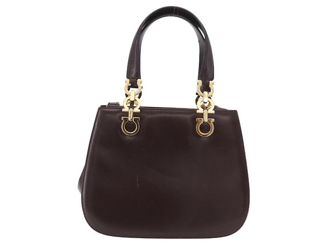 Borsa Salvatore Ferragamo Gancini in pelle marrone oro Auth 191557 D'oro - vista 2