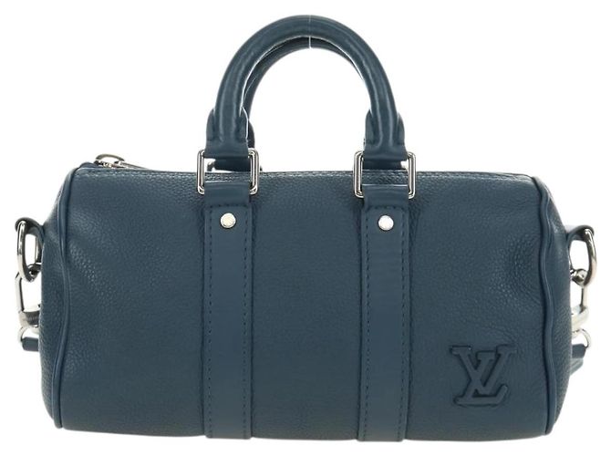 Borsa Keepall XS Aerogram LOUIS VUITTON in pelle blu M81003 LV Auth 189893M - vista 13