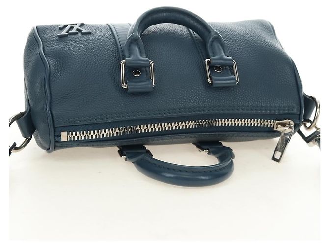 Borsa Keepall XS Aerogram LOUIS VUITTON in pelle blu M81003 LV Auth 189893M - vista 6