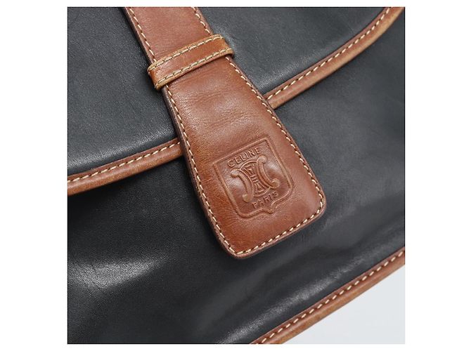 Céline CELINE Schultertasche aus Leder Schwarz Gold Auth 191330 Golden - Ansicht 14