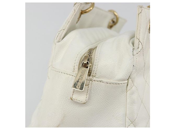CHANEL Matelasse Chain Shoulder Bag Caviar Skin White Gold CC Auth BA13999 Bianco D'oro - vista 14