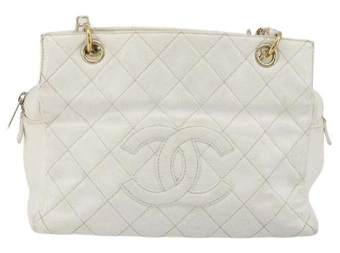 CHANEL Matelasse Chain Shoulder Bag Caviar Skin White Gold CC Auth BA13999 Bianco D'oro - vista 2