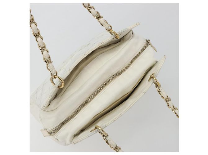 CHANEL Matelasse Chain Shoulder Bag Caviar Skin White Gold CC Auth BA13999 Bianco D'oro - vista 6