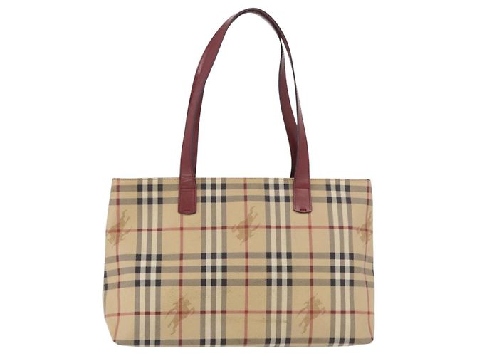 Borsa Tote BURBERRY Nova Check in PVC e pelle Beige Argento Auth 190964 - vista 2