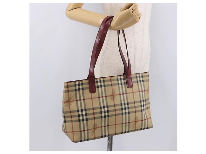 Borsa Tote BURBERRY Nova Check in PVC e pelle Beige Argento Auth 190964 - vista 22