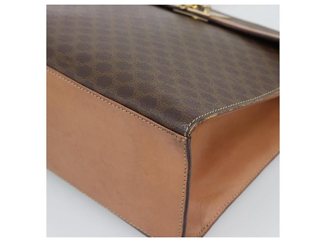 Céline Borsa CELINE Macadam Canvas PVC Pelle Marrone Oro Auth mr2743 D'oro - vista 10