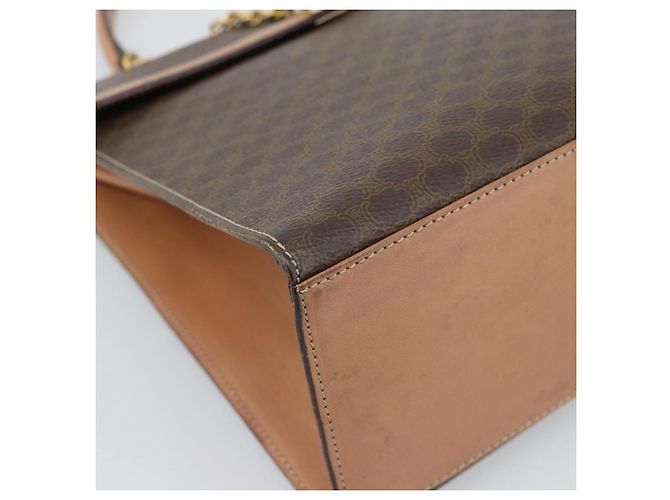 Céline Borsa CELINE Macadam Canvas PVC Pelle Marrone Oro Auth mr2743 D'oro - vista 11