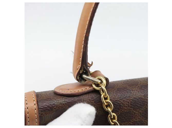 Céline Borsa CELINE Macadam Canvas PVC Pelle Marrone Oro Auth mr2743 D'oro - vista 15