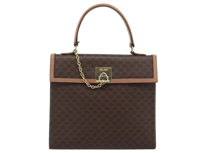Céline Borsa CELINE Macadam Canvas PVC Pelle Marrone Oro Auth mr2743 D'oro - vista 2