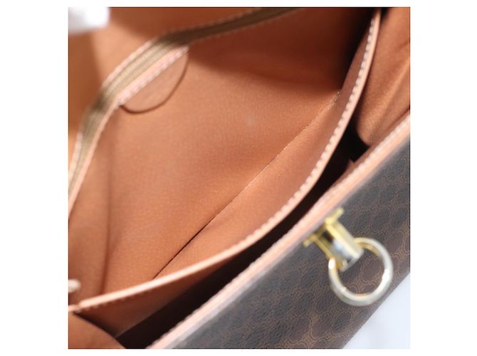 Céline Borsa CELINE Macadam Canvas PVC Pelle Marrone Oro Auth mr2743 D'oro - vista 22