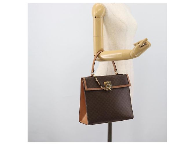 Céline Borsa CELINE Macadam Canvas PVC Pelle Marrone Oro Auth mr2743 D'oro - vista 23