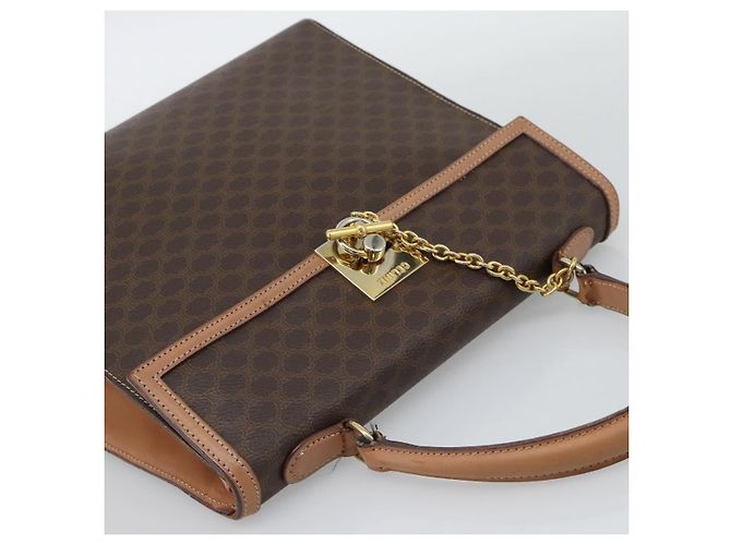 Céline Borsa CELINE Macadam Canvas PVC Pelle Marrone Oro Auth mr2743 D'oro - vista 6