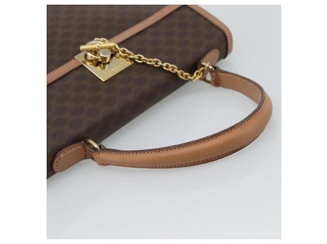 Céline Borsa CELINE Macadam Canvas PVC Pelle Marrone Oro Auth mr2743 D'oro - vista 7