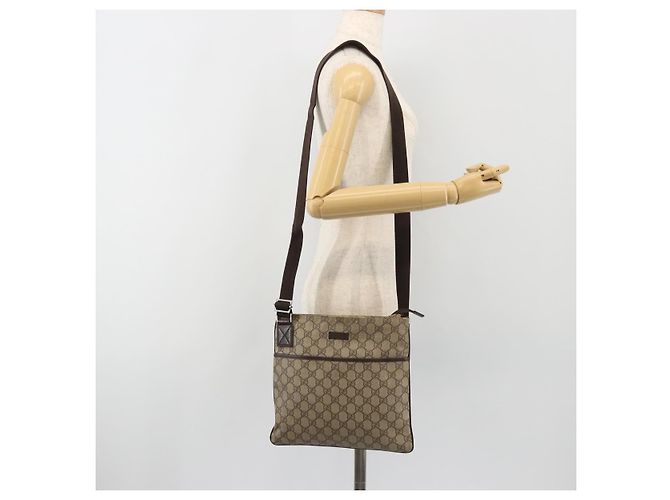Sac à bandoulière GUCCI GG Supreme en PVC et cuir Beige Argent 141626 Auth ka5191 Argenté - vue 24