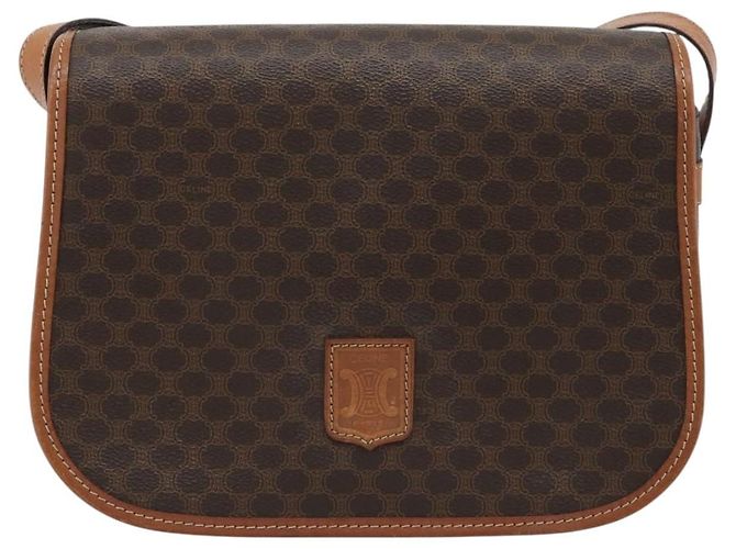 Céline Borsa a Spalla CELINE Macadam Canvas PVC Pelle Marrone Oro Auth mr2732 D'oro - vista 2