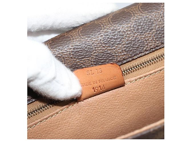 Céline Borsa a Spalla CELINE Macadam Canvas PVC Pelle Marrone Oro Auth mr2732 D'oro - vista 22