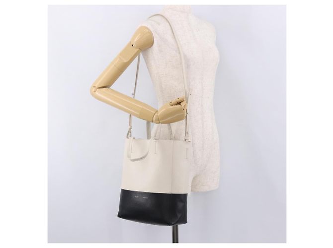 Céline CELINE Vertical Cabas Small Borsa a Mano in Pelle 2way White Auth ka5169 Bianco - vista 25