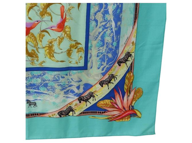 Hermès HERMES Carre 140 Scarf "TROPIQUES" Cashmere Blue Auth hk3926M - vista 10