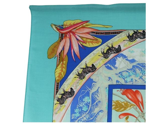 Hermès HERMES Carre 140 Scarf "TROPIQUES" Cashmere Blue Auth hk3926M - vista 2