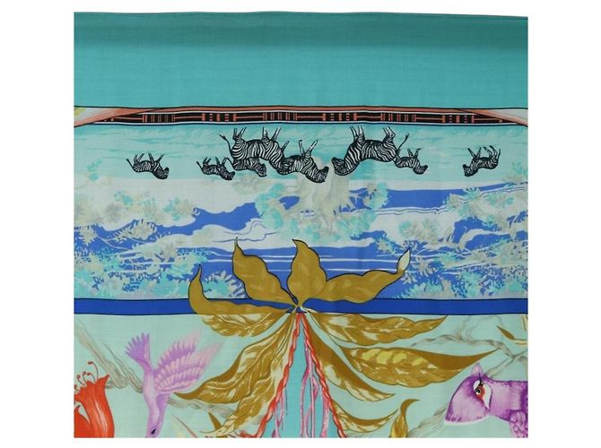 Hermès HERMES Carre 140 Scarf "TROPIQUES" Cashmere Blue Auth hk3926M - vista 3