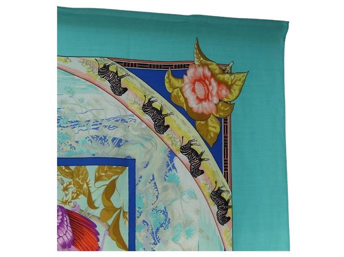 Hermès HERMES Carre 140 Scarf "TROPIQUES" Cashmere Blue Auth hk3926M - vista 4