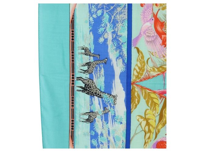 Hermès HERMES Carre 140 Scarf "TROPIQUES" Cashmere Blue Auth hk3926M - vista 5