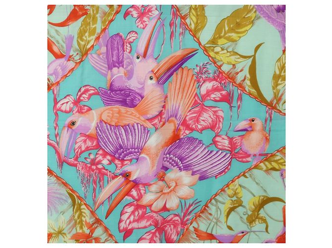 Hermès HERMES Carre 140 Scarf "TROPIQUES" Cashmere Blue Auth hk3926M - vista 6