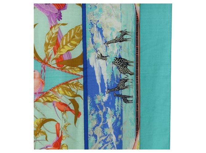 Hermès HERMES Carre 140 Scarf "TROPIQUES" Cashmere Blue Auth hk3926M - vista 7