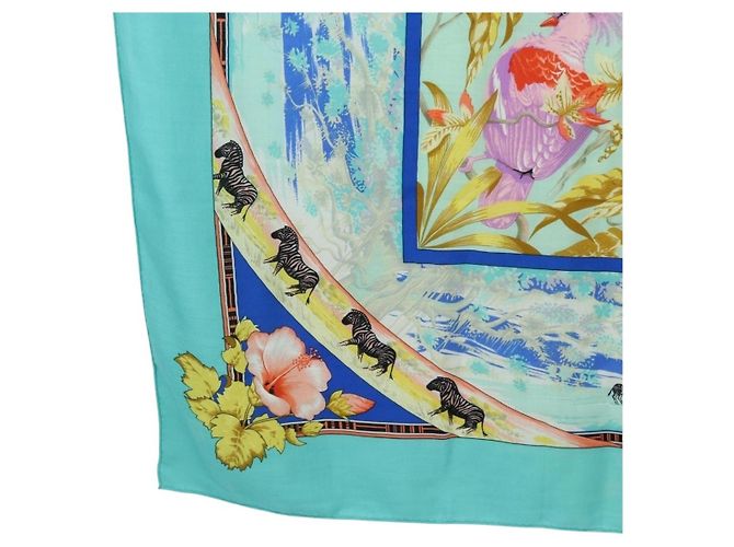 Hermès HERMES Carre 140 Scarf "TROPIQUES" Cashmere Blue Auth hk3926M - vista 8