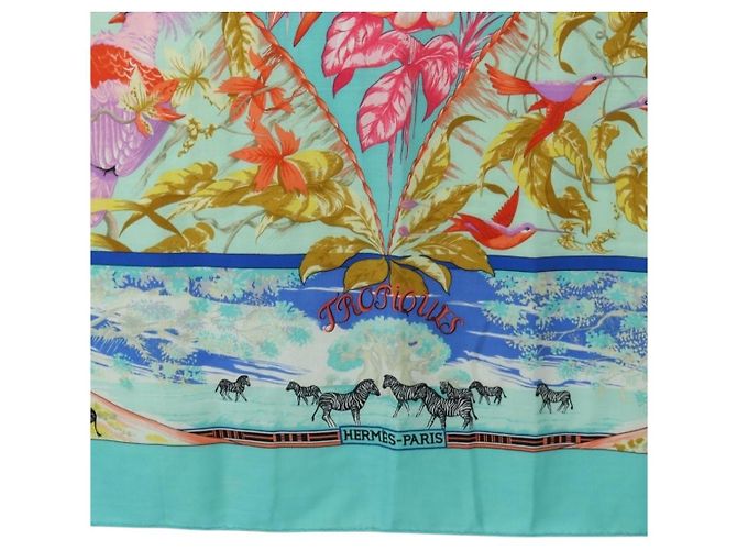 Hermès HERMES Carre 140 Scarf "TROPIQUES" Cashmere Blue Auth hk3926M - vista 9