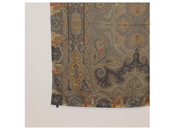 ETRO Ferragamo Stole Silk Wool Linen 2 Set Gray Ivory Auth am11770 Marrone Crudo - vista 10