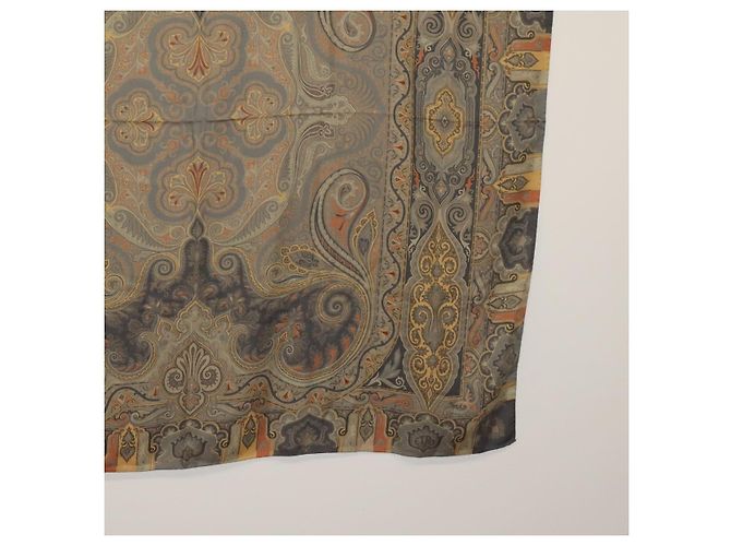 ETRO Ferragamo Stole Silk Wool Linen 2 Set Gray Ivory Auth am11770 Marrone Crudo - vista 11