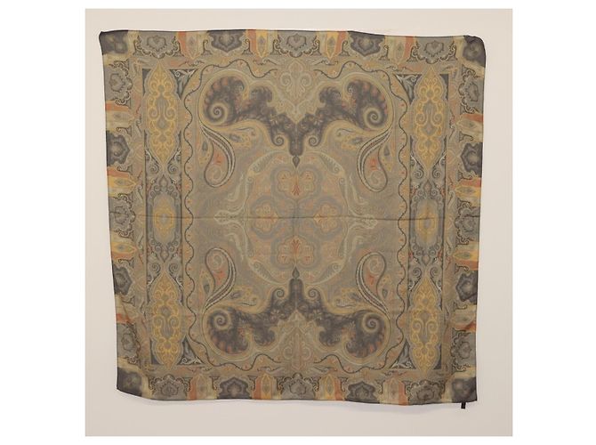 ETRO Ferragamo Stole Silk Wool Linen 2 Set Gray Ivory Auth am11770 Marrone Crudo - vista 12