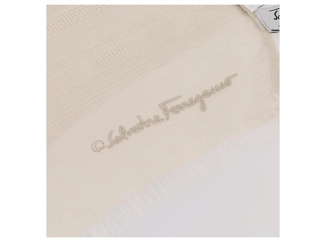ETRO Ferragamo Stole Silk Wool Linen 2 Set Gray Ivory Auth am11770 Marrone Crudo - vista 4