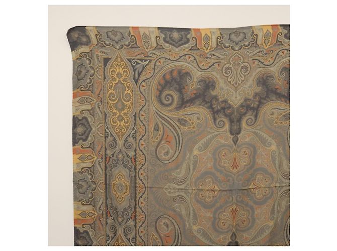 ETRO Ferragamo Stole Silk Wool Linen 2 Set Gray Ivory Auth am11770 Marrone Crudo - vista 8