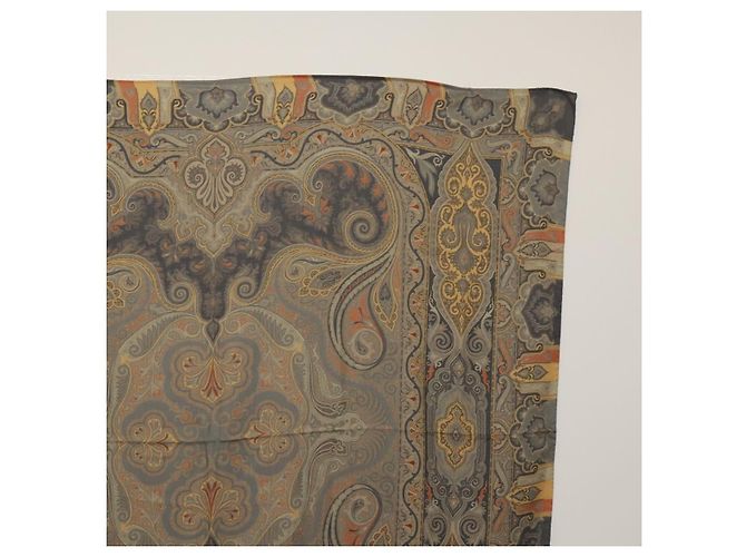ETRO Ferragamo Stole Silk Wool Linen 2 Set Gray Ivory Auth am11770 Marrone Crudo - vista 9