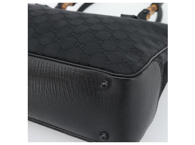 Borsa GUCCI GG Canvas Bamboo Nera 112526 Auth 190836A Nero - vista 11