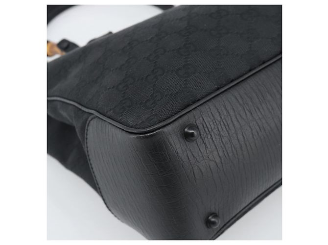 Borsa GUCCI GG Canvas Bamboo Nera 112526 Auth 190836A Nero - vista 12