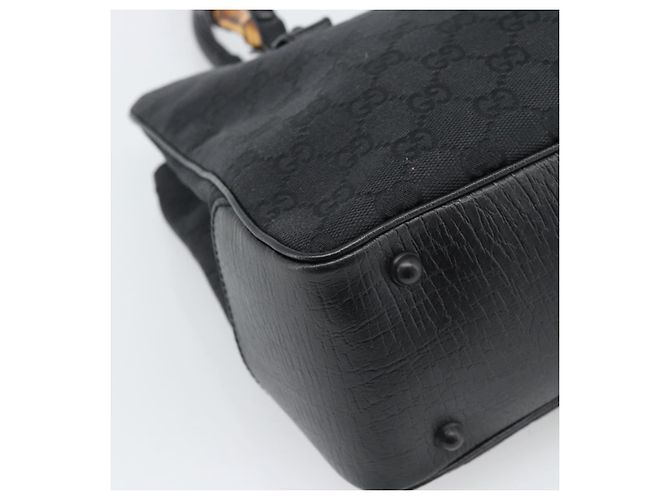Borsa GUCCI GG Canvas Bamboo Nera 112526 Auth 190836A Nero - vista 14
