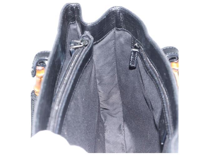Borsa GUCCI GG Canvas Bamboo Nera 112526 Auth 190836A Nero - vista 18