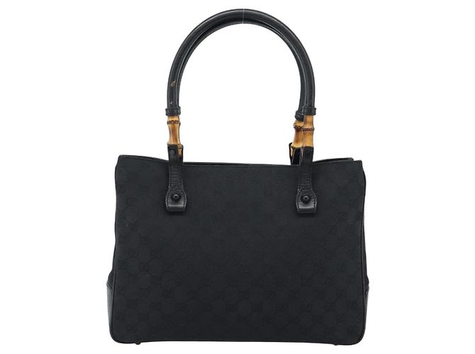 Borsa GUCCI GG Canvas Bamboo Nera 112526 Auth 190836A Nero - vista 2