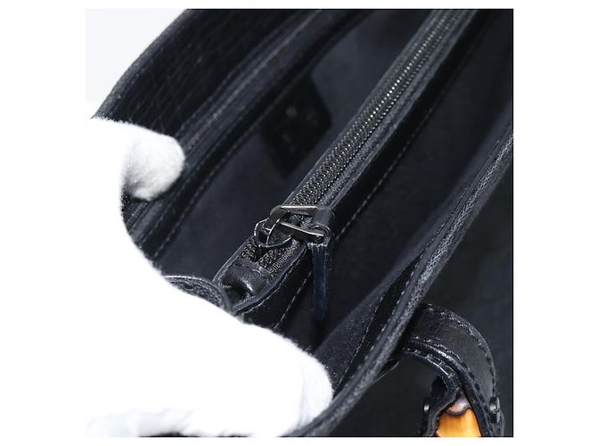 Borsa GUCCI GG Canvas Bamboo Nera 112526 Auth 190836A Nero - vista 21
