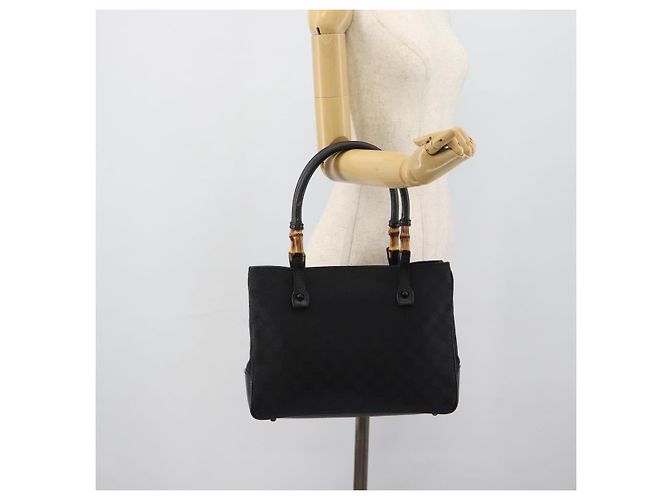 Borsa GUCCI GG Canvas Bamboo Nera 112526 Auth 190836A Nero - vista 25