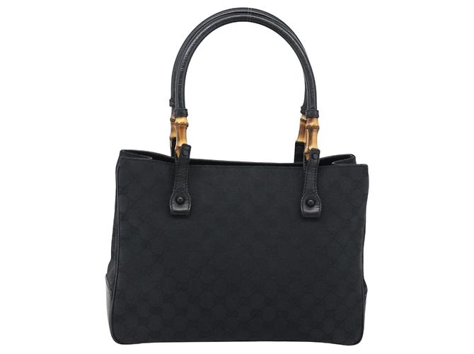 Borsa GUCCI GG Canvas Bamboo Nera 112526 Auth 190836A Nero - vista 3