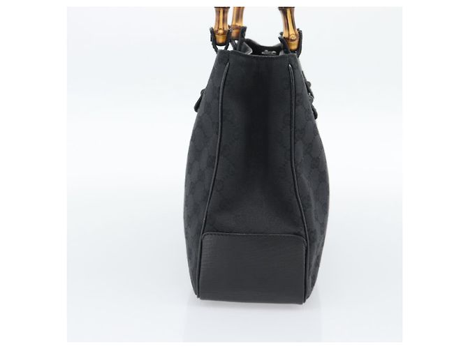 Borsa GUCCI GG Canvas Bamboo Nera 112526 Auth 190836A Nero - vista 5